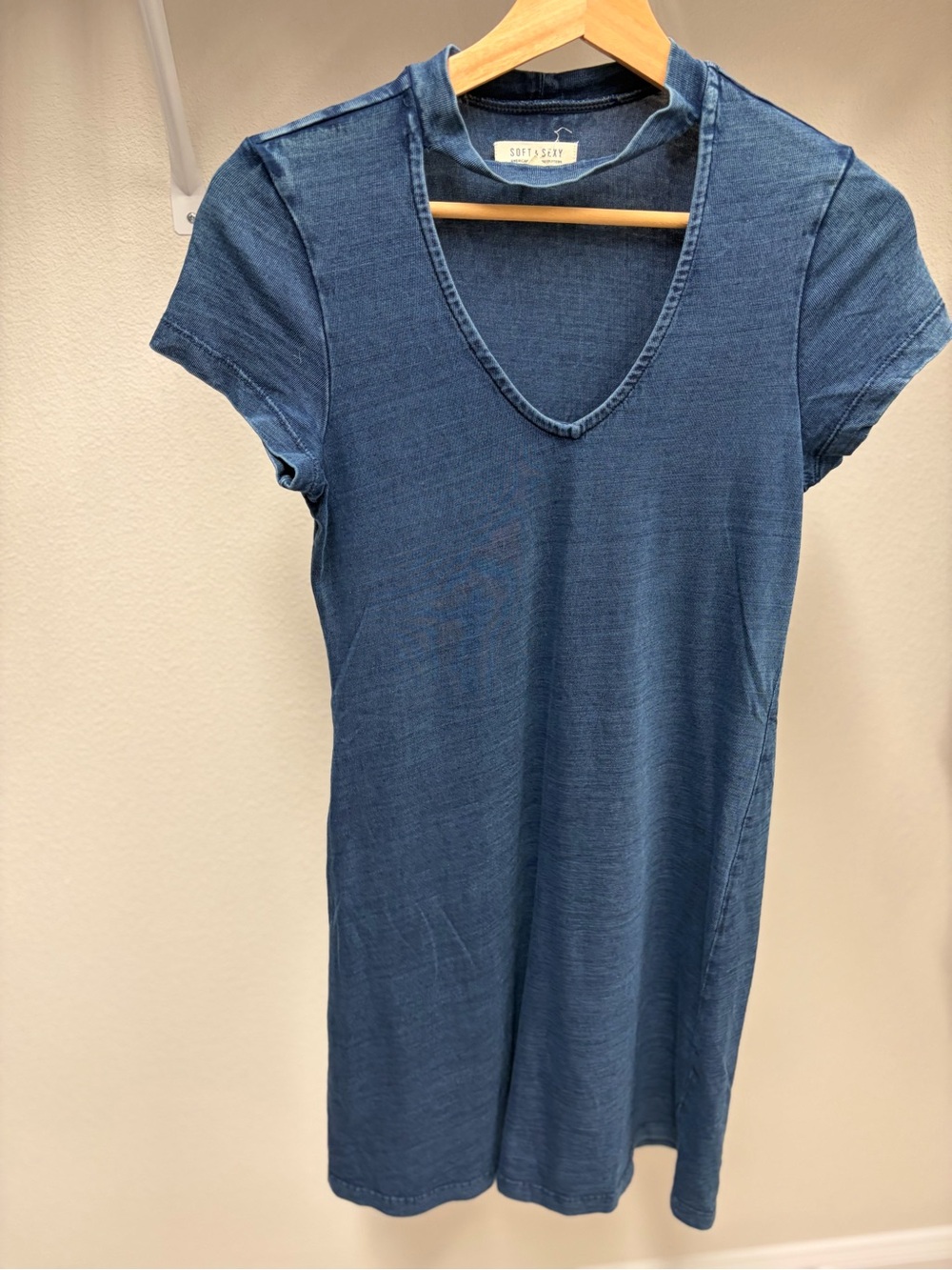 American Eagle Outfitters Blue V-Neck Short Sleeve Tee Dress
